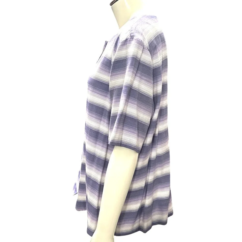 Alfred Dunner Size 16 Lavender Stripe Button Blouse Cottagecore Soft Grunge Rayo - Picture 3 of 10
